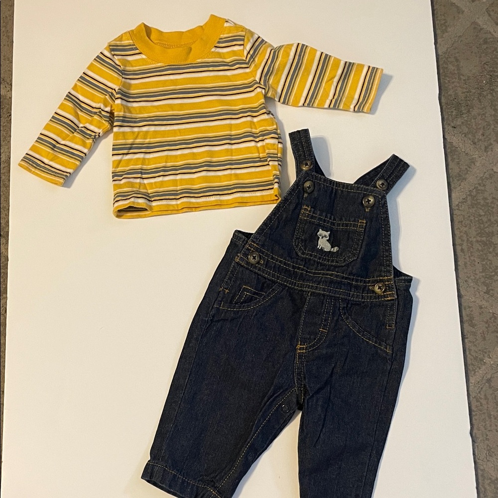 Carter’s NB Striped Yellow Long Sleeve Shirt & Denim Overalls Set